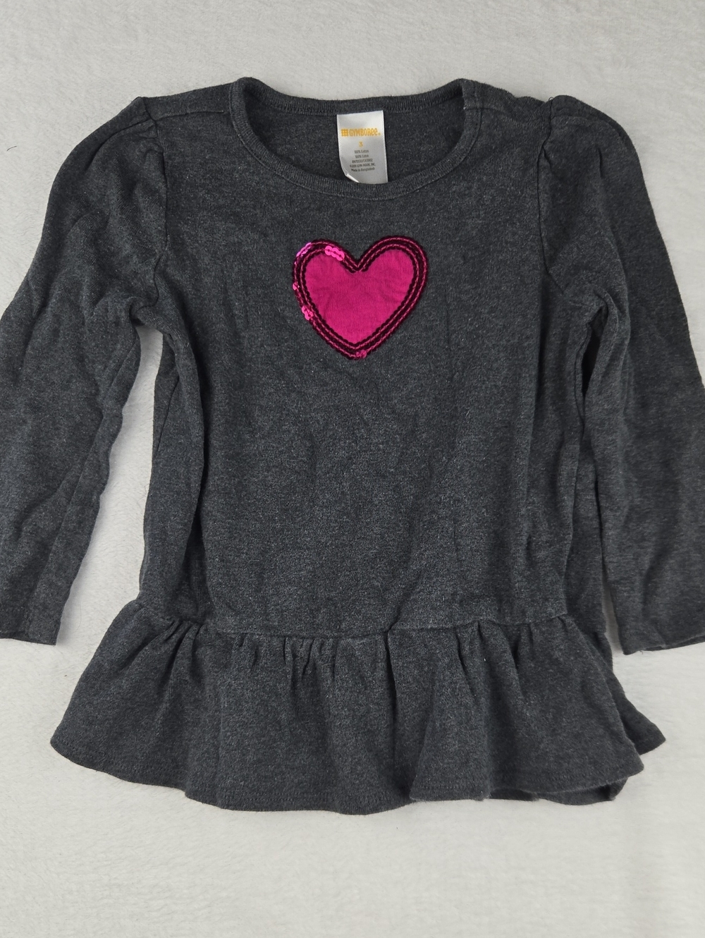 Gymboree Valentine's Heart Shirt Dress Size 3 Shiny Gray